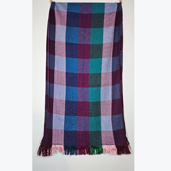 Woven Checkered Plaid Multicolor Oversized Scarf Wrap Stole - Picture 4 of 7